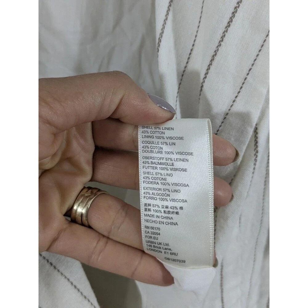 Free People Stella Double Breasted Fray Hem Stripe Linen Blazer in Off White S
